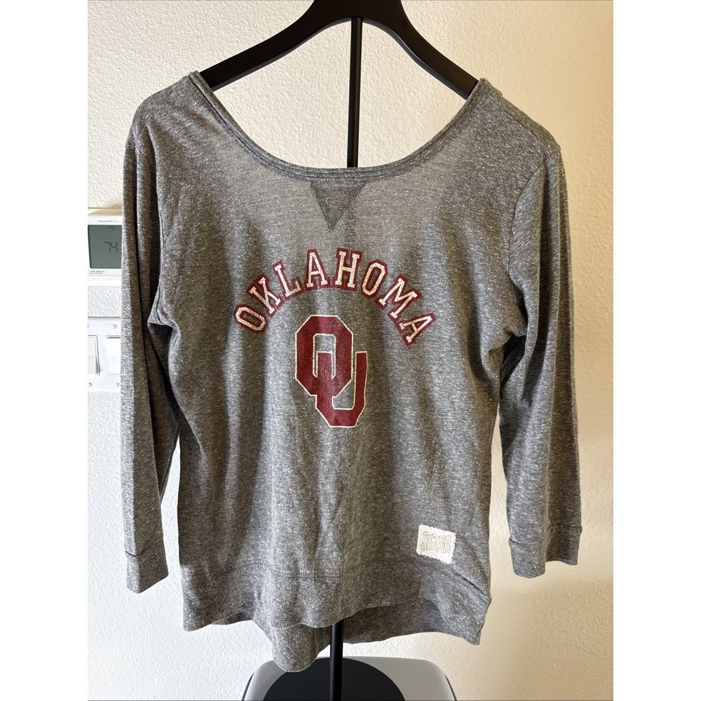 Retro Brand OU Sooners Women's Off The Shoulder Shirt Gray Size M